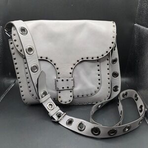 Rebecca Minkoff Grey Leather Studded Grommet Strap Crossbody Shoulder Bag